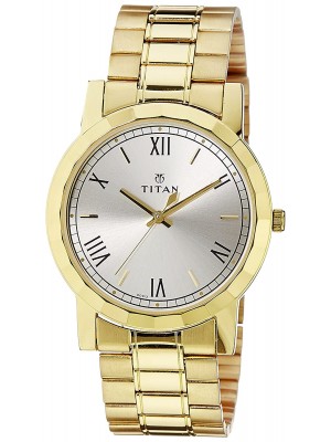 Titan Silver Dial Analog Watch & Golden Stainless Steel Strap for Men-NL1644YM01