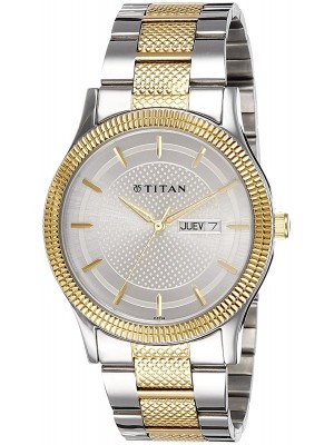 Titan Silver Dial Analog Watch with Date Function & Two Toned Stainless Steel Strap for Men-NL1650BM03