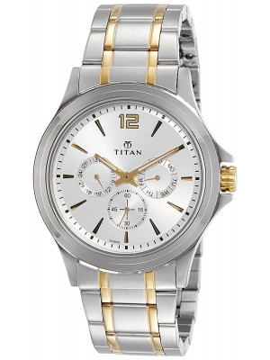 Titan Silver Dial Multifunction Watch & Dual Tone Stainless Steel Strap for Men-NL1698BM01