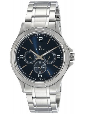 Titan Blue Dial Multifunction Watch & Silver Stainless Steel Strap for Men-NL1698SM02