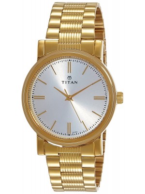 Titan Silver Dial Analog Watch & Golden Stainless Steel Strap for Men-NL1712YM01