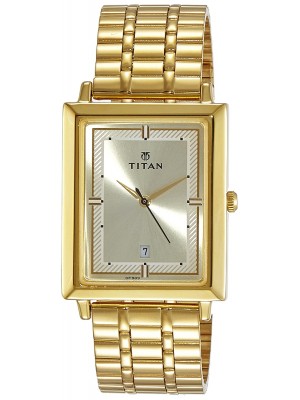 Titan Champagne Dial Analog Watch with Date Function & Dial Golden Stainless Steel for Men-NL1715YM02