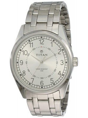 Titan Silver Dial Analog Watch & Silver Stainless Steel Strap for Men-NL1729SM01