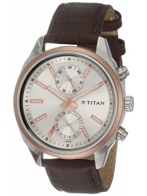 Titan Silver Dial Multifunction Watch  & Leather Strap for Men -NL1733KL0