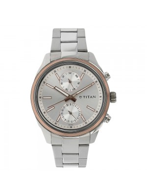 Titan Silver Dial Multifunction Watch & Stainless Steel Strap for Men-NL1733KM02