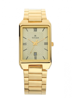 Titan Champagne Dial Analog Watch with Date Function & Golden Stainless Steel for Men-NL1777YM02