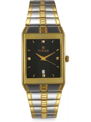 Titan Black Dial Analog Watch with Date Function & Two Toned Stainless Steel Strap for Men-NL9151BM02