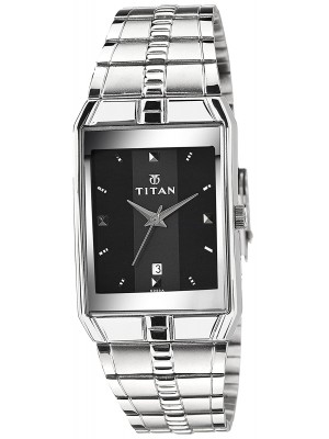 Titan Black Dial Analog Watch with Date Function & Stainless Steel Strap for Men-NL9151SM02