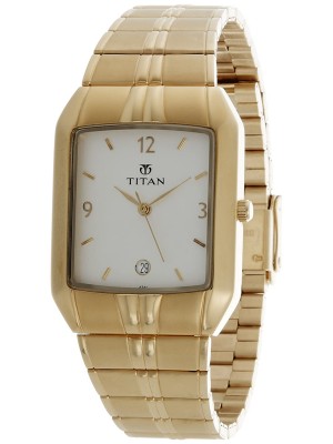 Titan White Dial Analog Watch with Date Function & Golden Metal Strap for Men-NL9264YM01