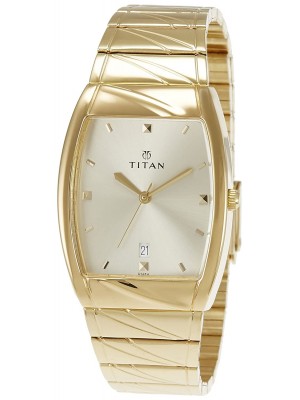 Titan Champagne Dial Analog Watch with Date Function & Golden Stainless Steel Strap for Men-NL9315YM02