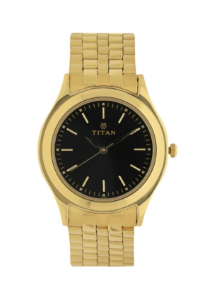 TITAN Black Dial Yellow Stainless Steel Strap Watch For Men-NN1648YM03