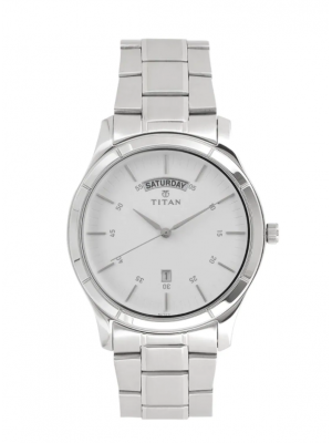 TITAN Workwear Watch with White Dial & Stainless Steel Strap For Men-NN1639SM02