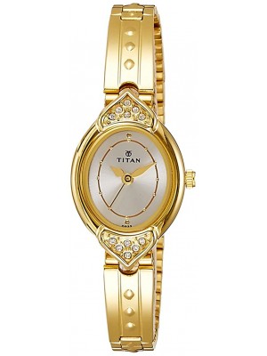 Titan Silver Dial Analog Watch & Golden Stainless Steel Strap for Women-2468YM01