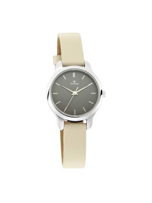 Titan Anthracite Dial Analog Watch & Off White Leather Strap for Women-2481SL11
