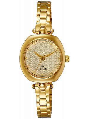 Titan Champagne Dial Analog Watch & Golden Stainless Steel Strap for Women-2520YM01