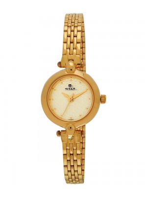 Titan Champagne Dial Analog Watch & Golden Stainless Steel Strap for Women-2521YM01