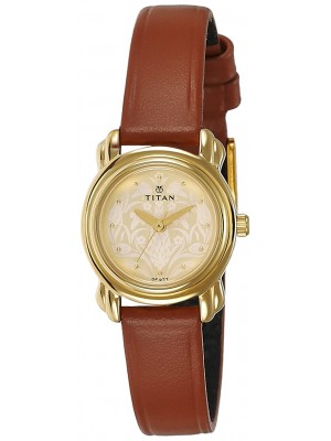 Titan Beige Dial Analog Watch & Brown Leather Strap for Women-2534YL04