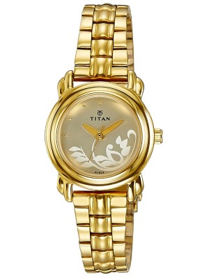 Titan Champagne Dial Analog Watch & Golden Stainless Steel Strap for Women-2534YM01