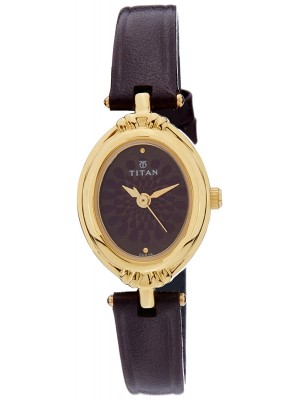 Titan Brown Dial Analog Watch & Brown Leather Strap for Women-2538YL02