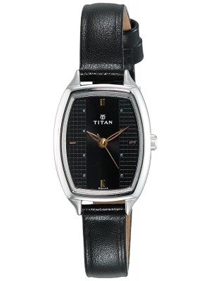 Titan Black Dial Analog Watch with Date Function & Black Leather Strap for Women-2571SL01