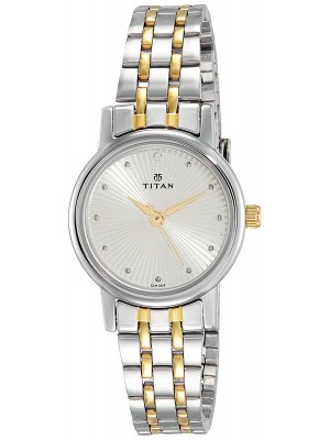 Titan Champagne Dial Analog Watch & Two Toned Stainless Steel Strap for Women-2593BM01