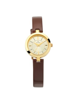 Titan Champagne Dial Analog Watch & Leather Strap For Women-2598YL02