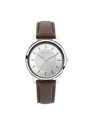 Titan Silver Dial & Analog functionality & Brown Leather Strap for Women-2639SL03