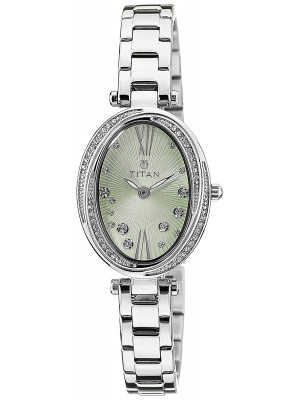 TITAN Green Dial Silver Stainless Steel Strap Watch for Women-95025SM03J
