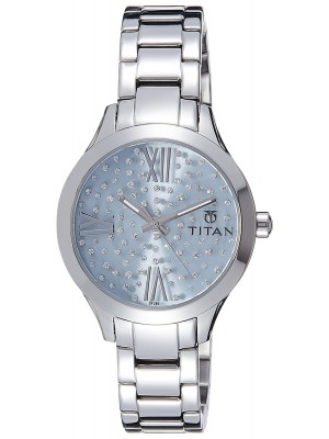 Titan Blue Dial Analog Watch & Silver Stainless Steel Strap  for Women-95027SM01J