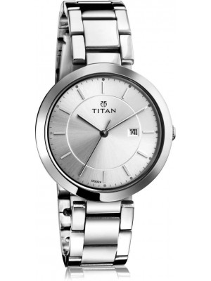 Titan Analog Watch Silver Dial with Day & Date Function & Stainless Steel Strap for Women-NK2480SM07