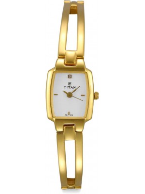 Titan White Dial Analog Watch & Golden Stainless Steel Strap  for Women-NL2131YM09