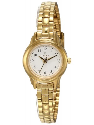 Titan White Dial Analog Watch & Golden Stainless Steel Strap for Women-NL2401YM01