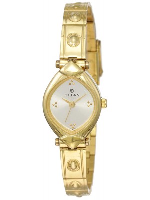 Titan Silver Dial Analog Watch & Golden Stainless Steel Strap for Women-NL2417YM01