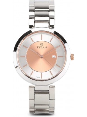 TITAN Workwear Watch with Rose Gold Dial Analog Watch & Silver Stainless Steel Strap-NL2480KM01