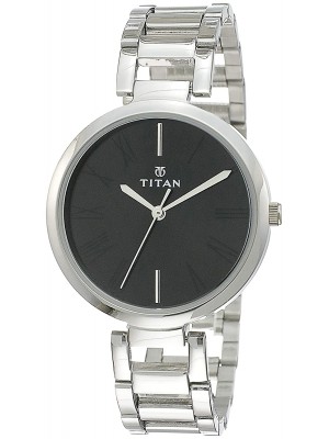 Titan Black Dial Analog Watch &  Silver Stainless Steel Strap for Women-NL2480SM02