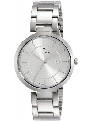 Titan Analog Watch Silver Dial with Day & Date Function & Stainless Steel Strap for Women-NL2480SM07