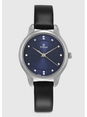 Titan Blue Dial Analog Watch & Black Leather Strap  for Women-NL2481SL08