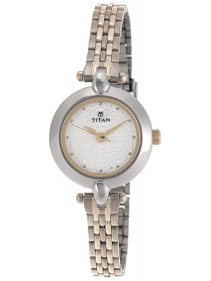 Titan White Dial Analog Watch & Two Toned Stainless Steel Strap for Women-NL2521BM01