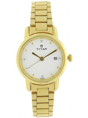 Titan White Dial Analog Watch with Date Function & Golden Stainless Steel Strap  for Women-NL2572YM01