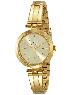 Titan Champagne Dial Analog Watch & Golden Stainless Steel Strap for Women-NL2574YM01