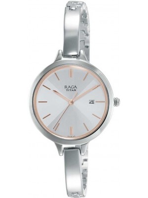 TITAN Raga Viva Silver Dial Analog Watch with Date Function & Silver Metal Strap  for Women-NL2578SM02