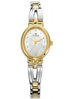 Titan Silver Dial Analog Watch & Two Toned Stainless Steel Strap for Women-NL2594BM01