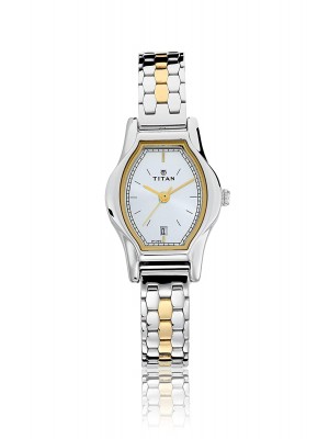 Titan Silver Dial Analog Watch & Two Toned Stainless Steel Strap for Women-NL2597BM01