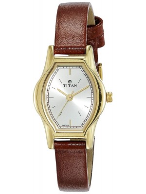 Titan Champagne Dial Analog Watch & Brown Leather Strap for Women-NL2597YL01