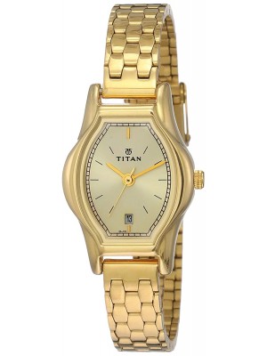 Titan Champagne Dial Analog Watch & Golden Stainless Steel Strap for Women-NL2597YM01