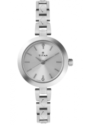 Titan Silver Dial Analog Watch & Silver Stainless Steel Strap For Women-NL2598SM01