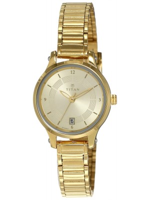Titan Champagne Dial Analog Watch With Date Function & Stainless Steel Strap  for Women-NL2602BM03