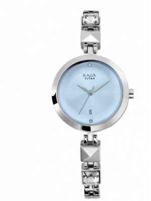 Titan Raga Viva Blue Dial Analog Watch with Date Function & Metal Strap for Women-NL2606SM01